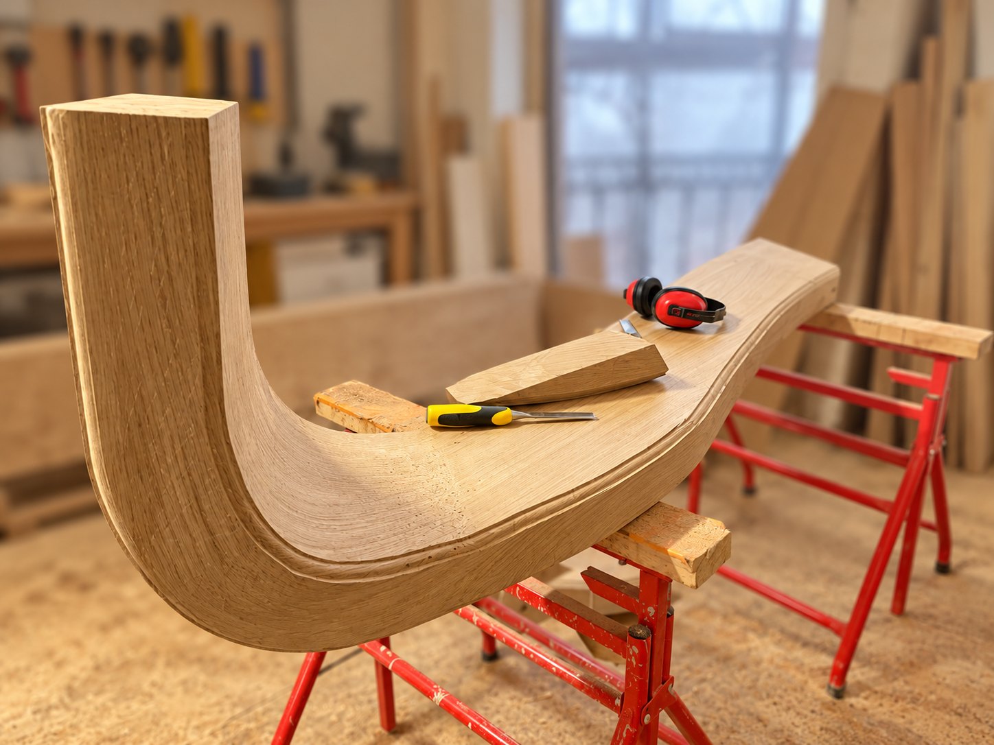 Pièce de limon cintrée, taillée dans nos ateliers
